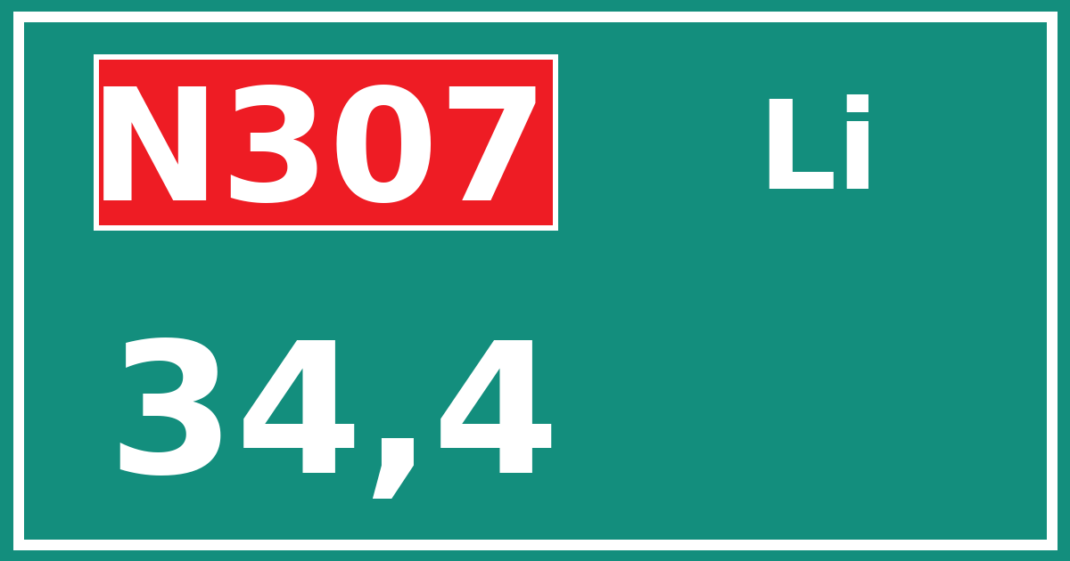 Hectometerbord N307 34,4 zijde Li