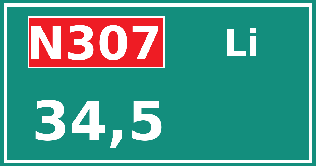 Hectometerbord N307 34,5 zijde Li
