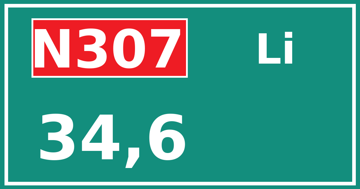 Hectometerbord N307 34,6 zijde Li
