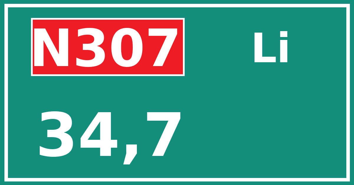 Hectometerbord N307 34,7 zijde Li