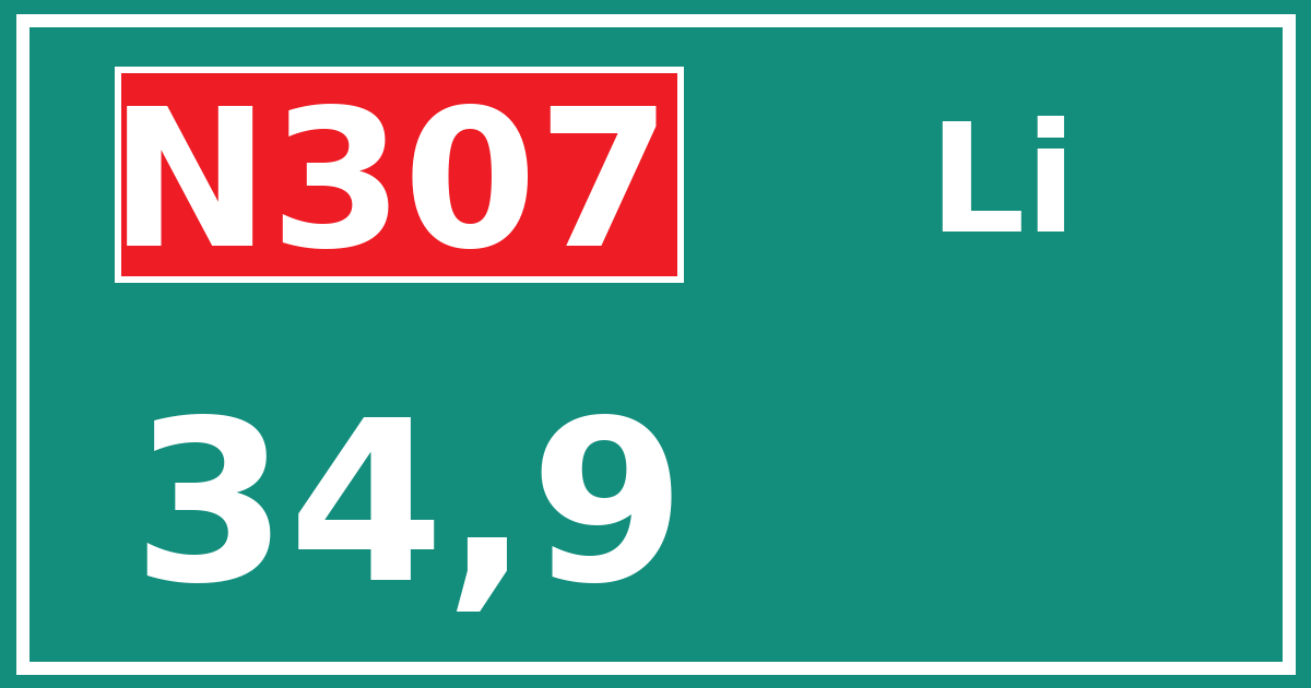 Hectometerbord N307 34,9 zijde Li