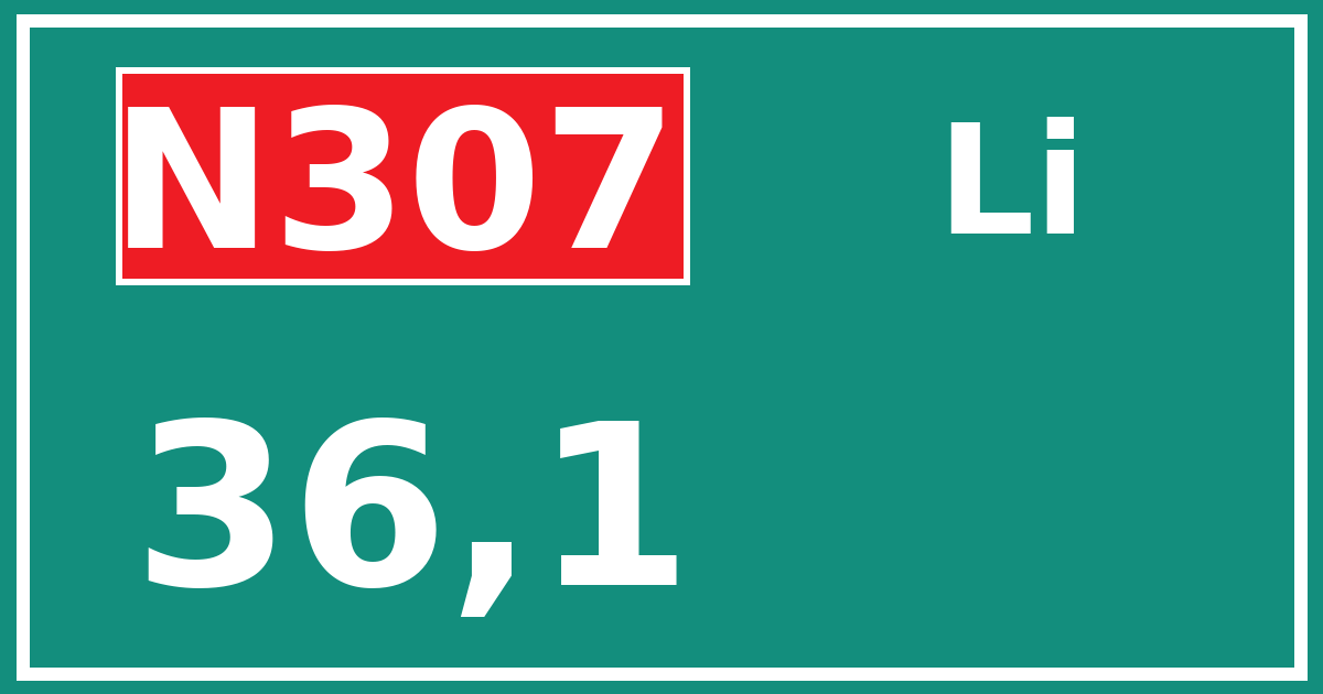 Hectometerbord N307 36,1 zijde Li