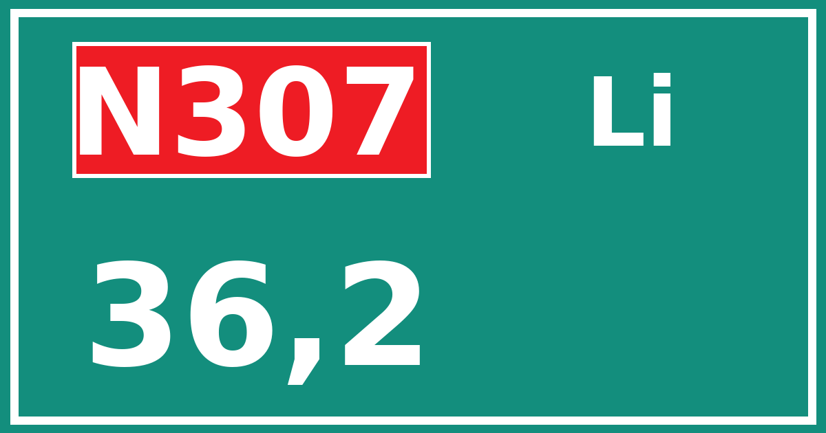 Hectometerbord N307 36,2 zijde Li