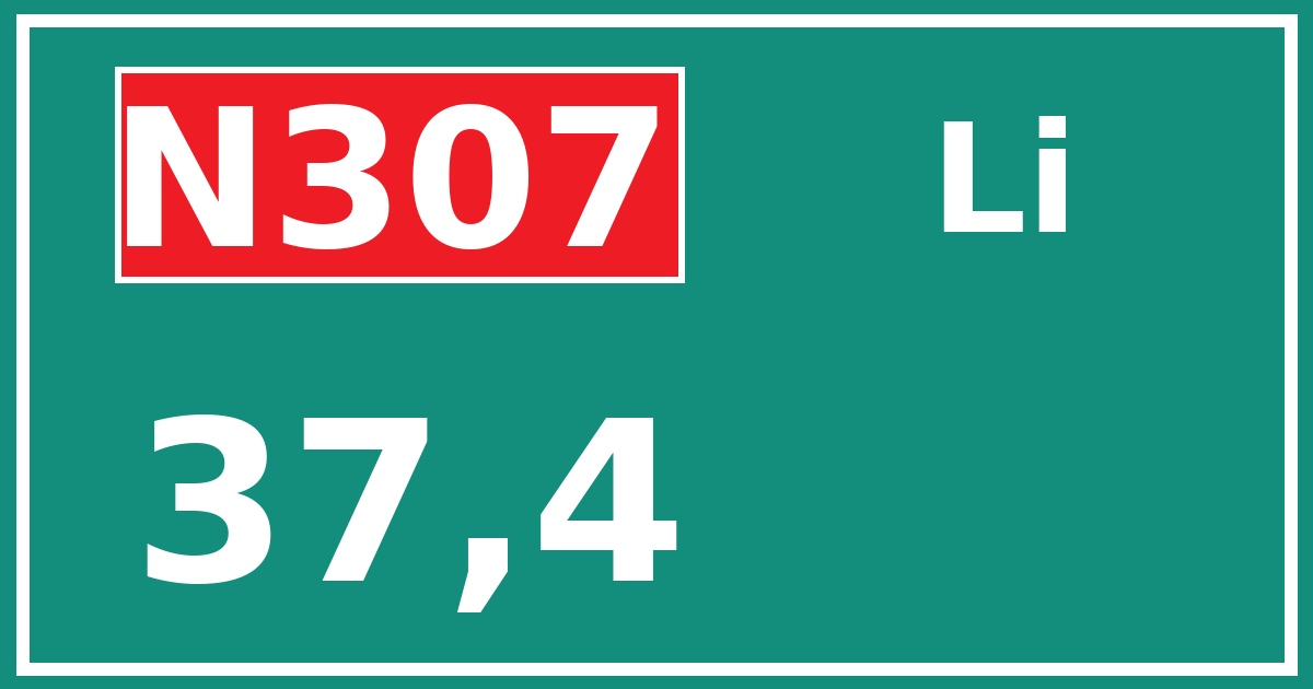 Hectometerbord N307 37,4 zijde Li