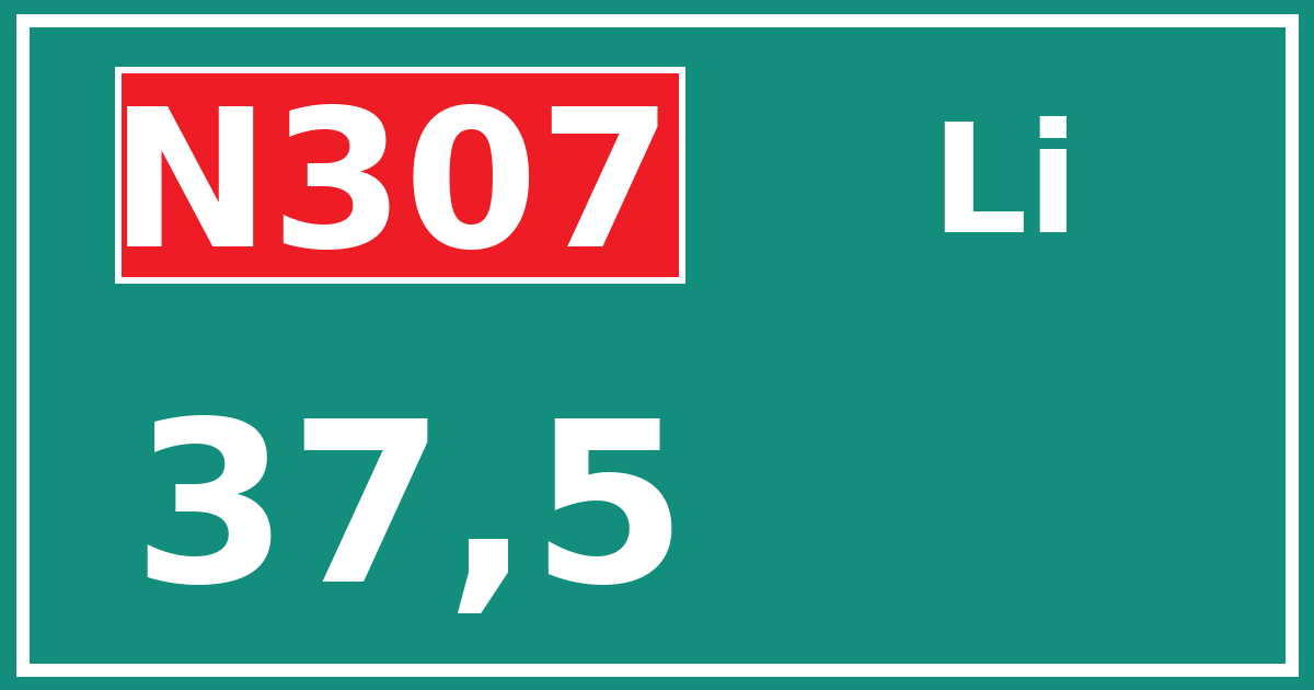 Hectometerbord N307 37,5 zijde Li