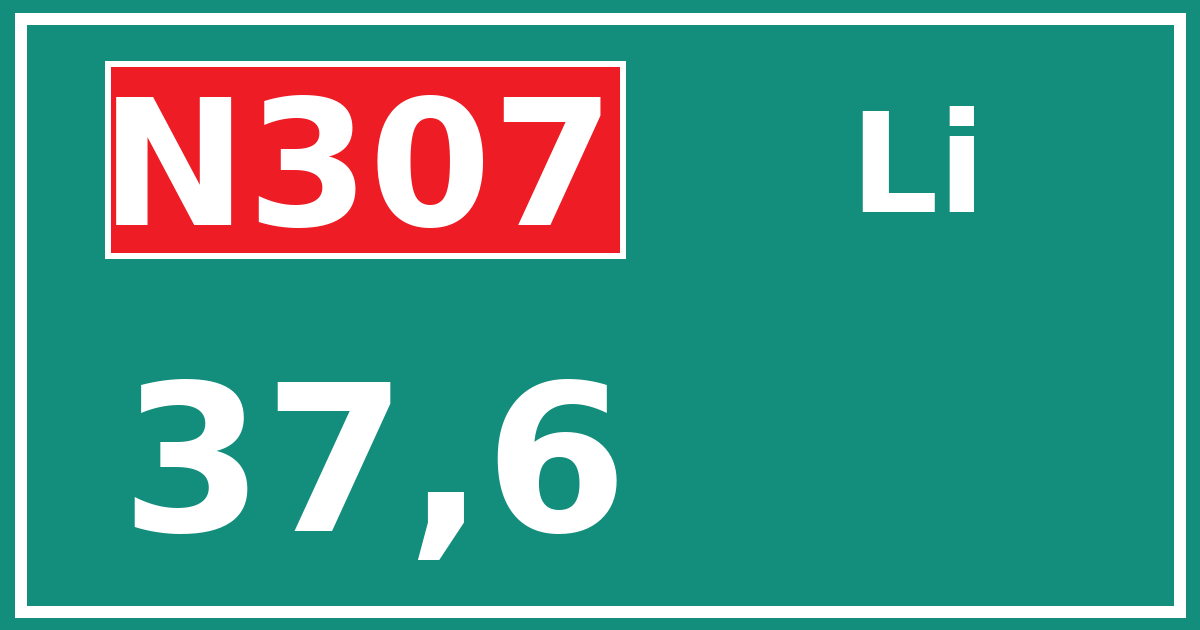 Hectometerbord N307 37,6 zijde Li