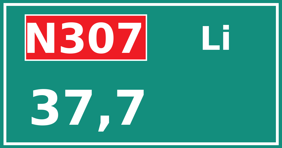Hectometerbord N307 37,7 zijde Li