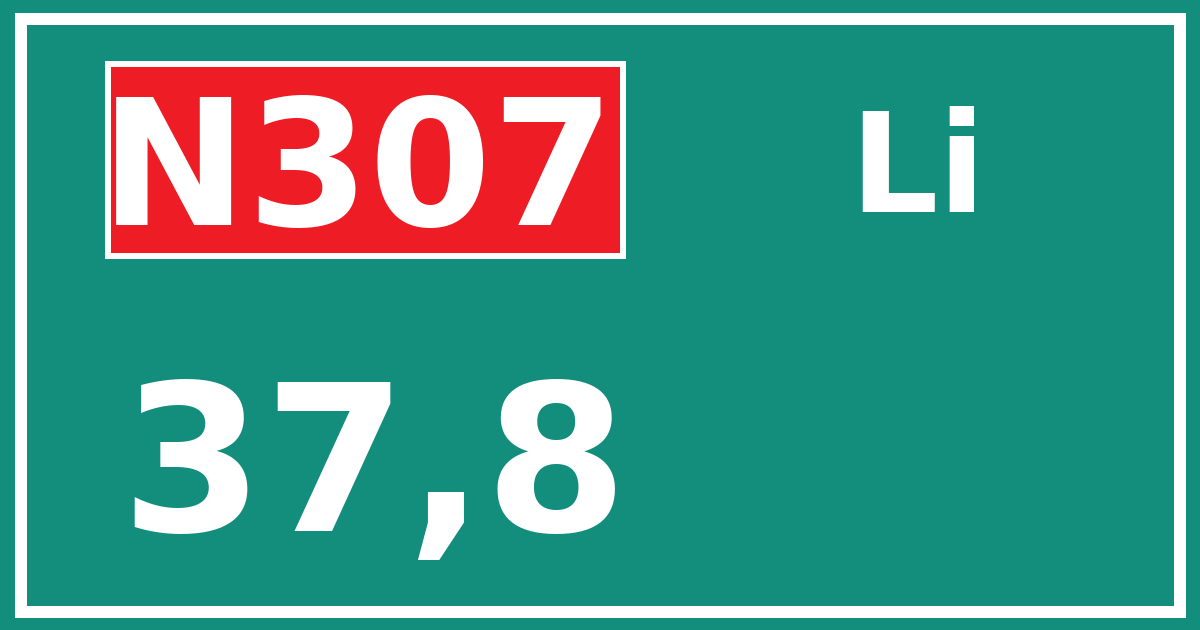Hectometerbord N307 37,8 zijde Li