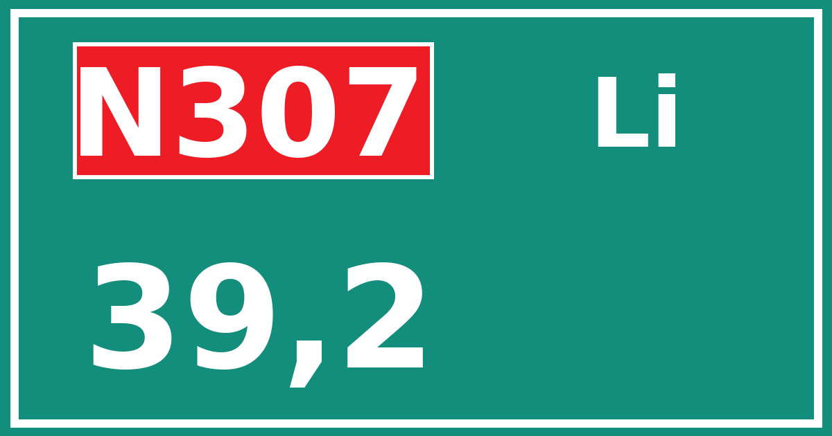 Hectometerbord N307 39,2 zijde Li