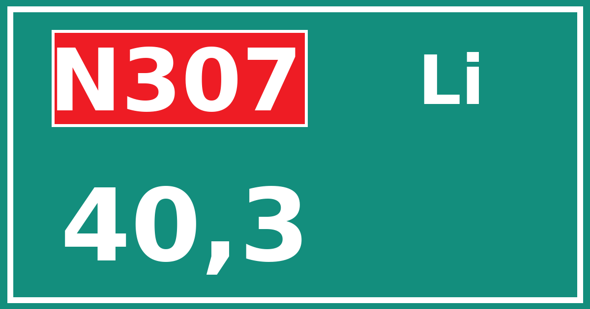 Hectometerbord N307 40,3 zijde Li