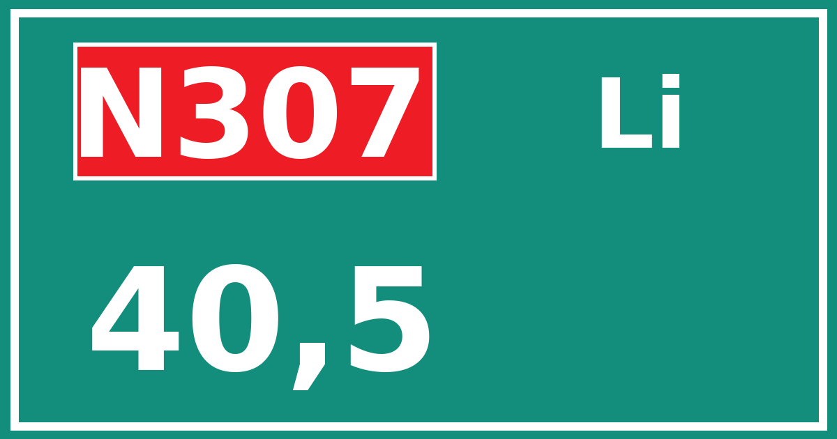 Hectometerbord N307 40,5 zijde Li