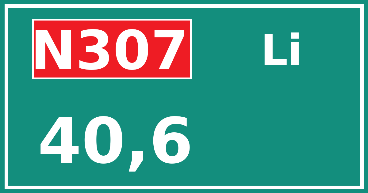 Hectometerbord N307 40,6 zijde Li