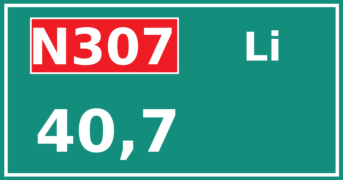 Hectometerbord N307 40,7 zijde Li