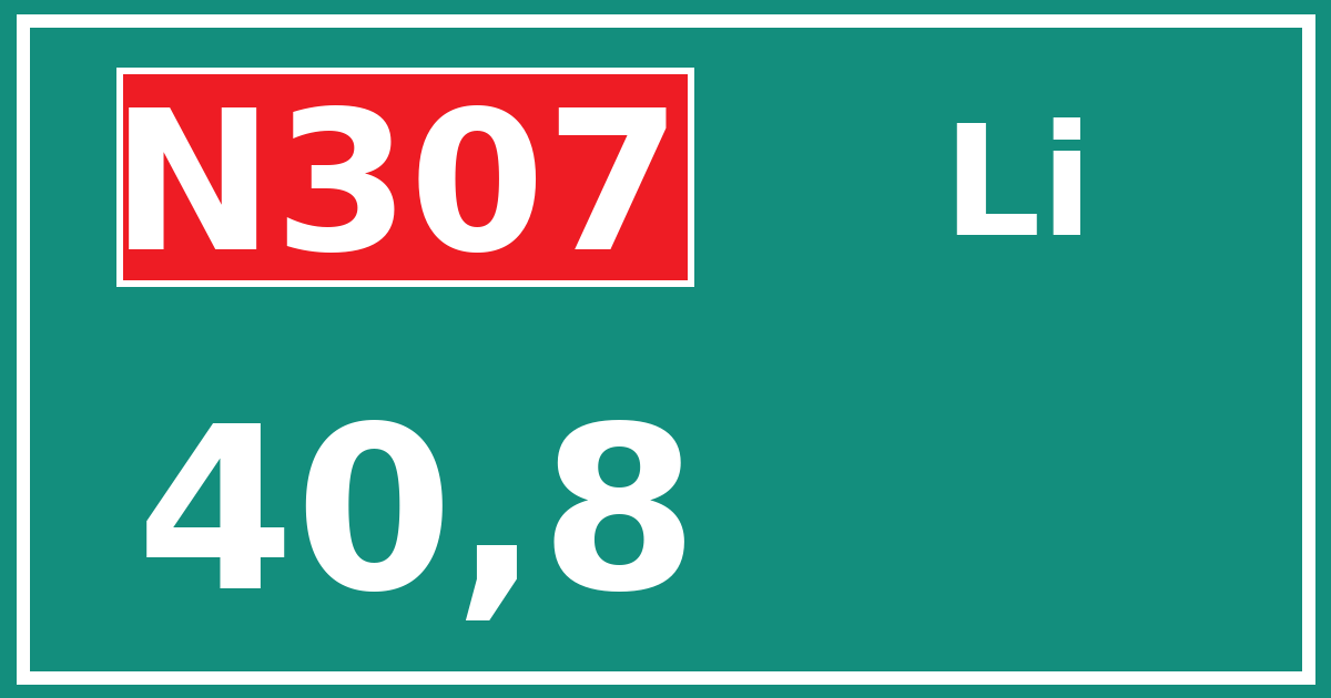 Hectometerbord N307 40,8 zijde Li