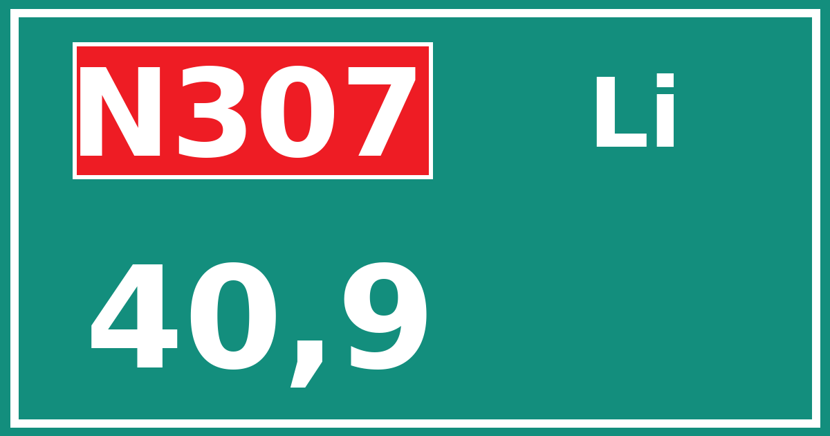 Hectometerbord N307 40,9 zijde Li