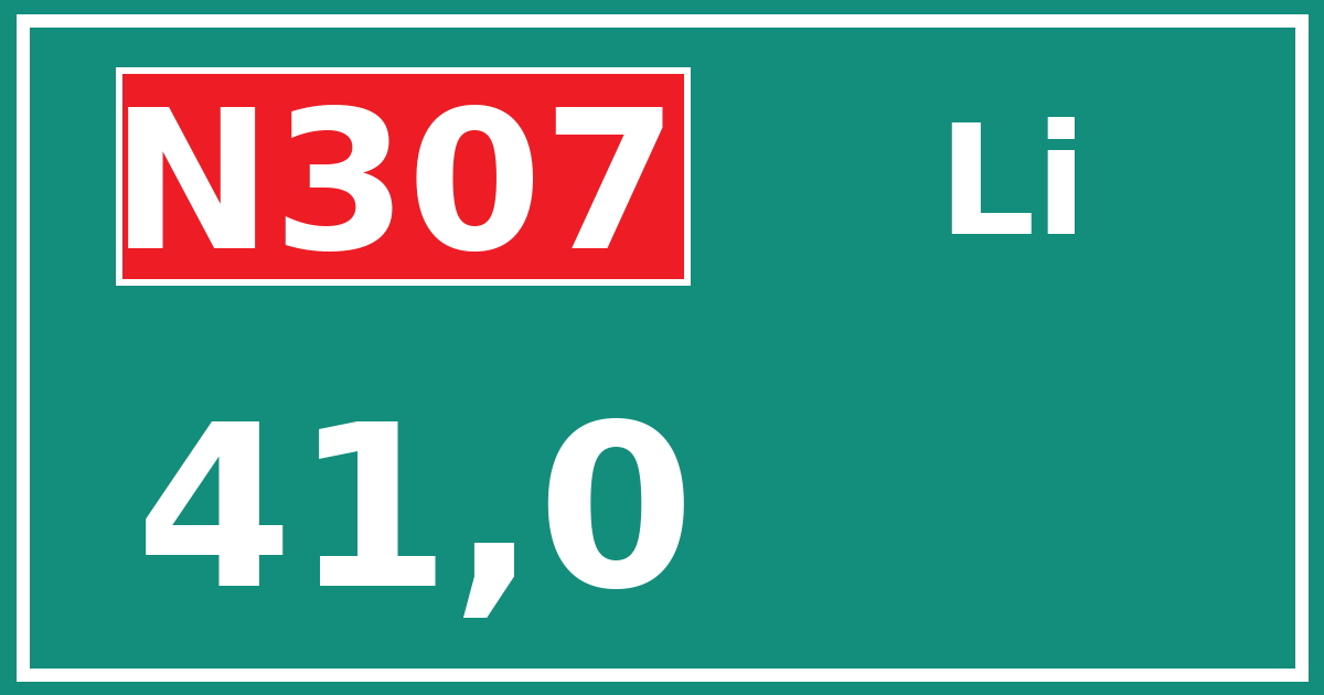 Hectometerbord N307 41,0 zijde Li