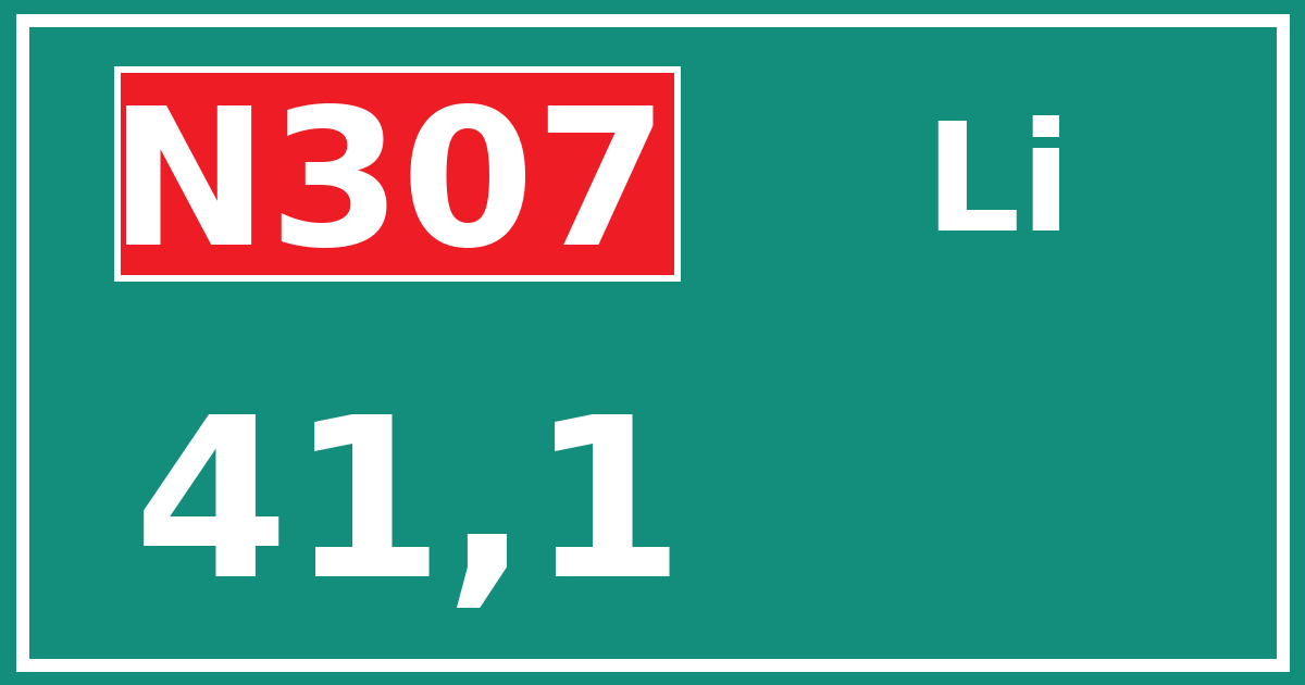 Hectometerbord N307 41,1 zijde Li
