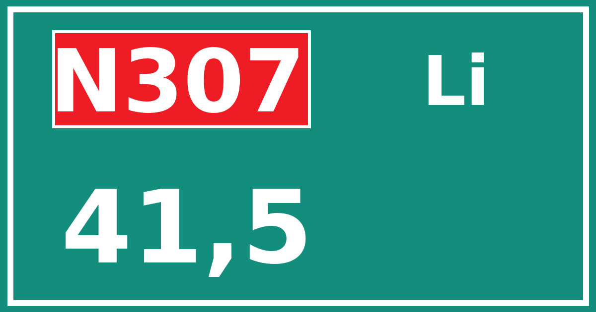 Hectometerbord N307 41,5 zijde Li