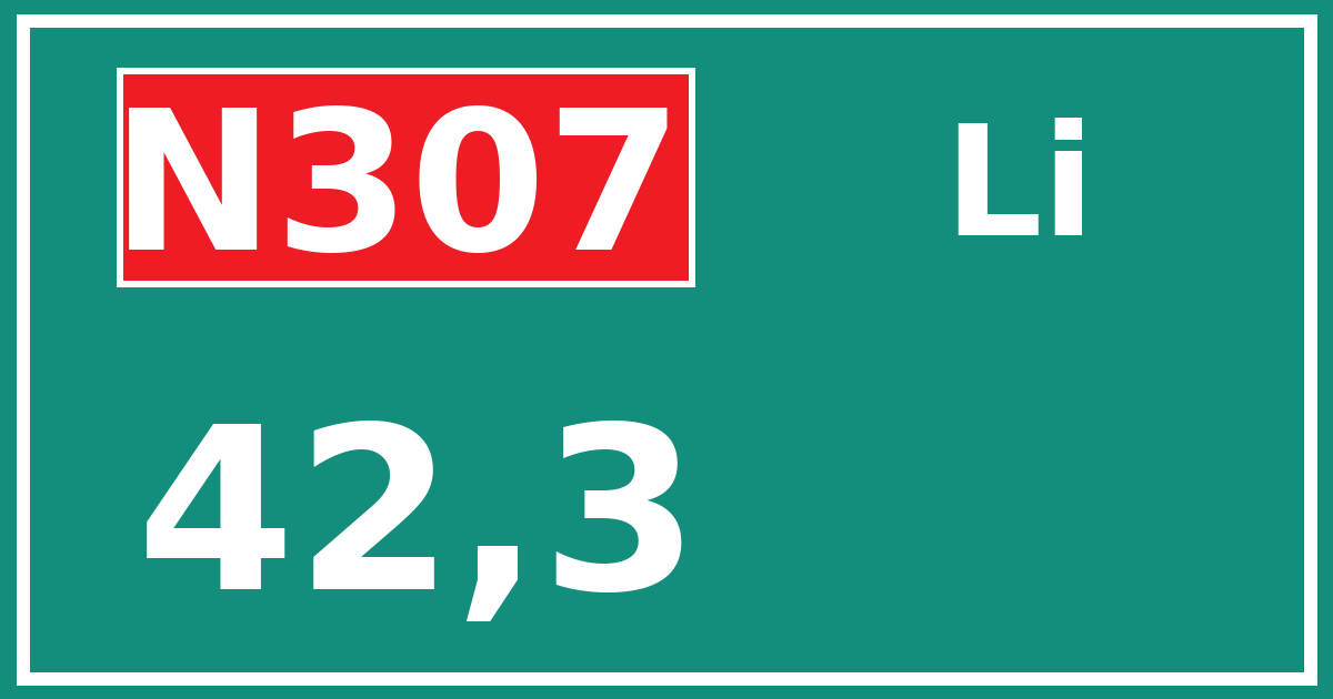 Hectometerbord N307 42,3 zijde Li