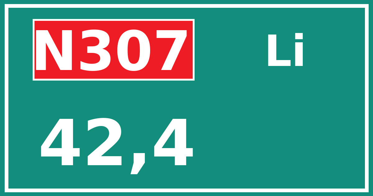 Hectometerbord N307 42,4 zijde Li