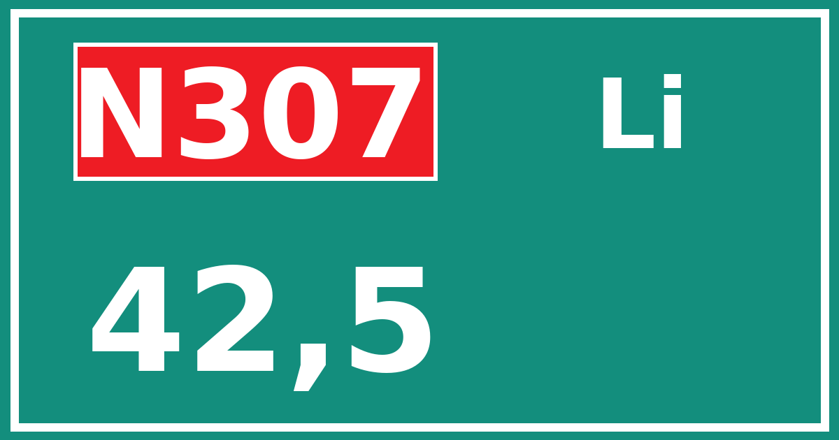 Hectometerbord N307 42,5 zijde Li