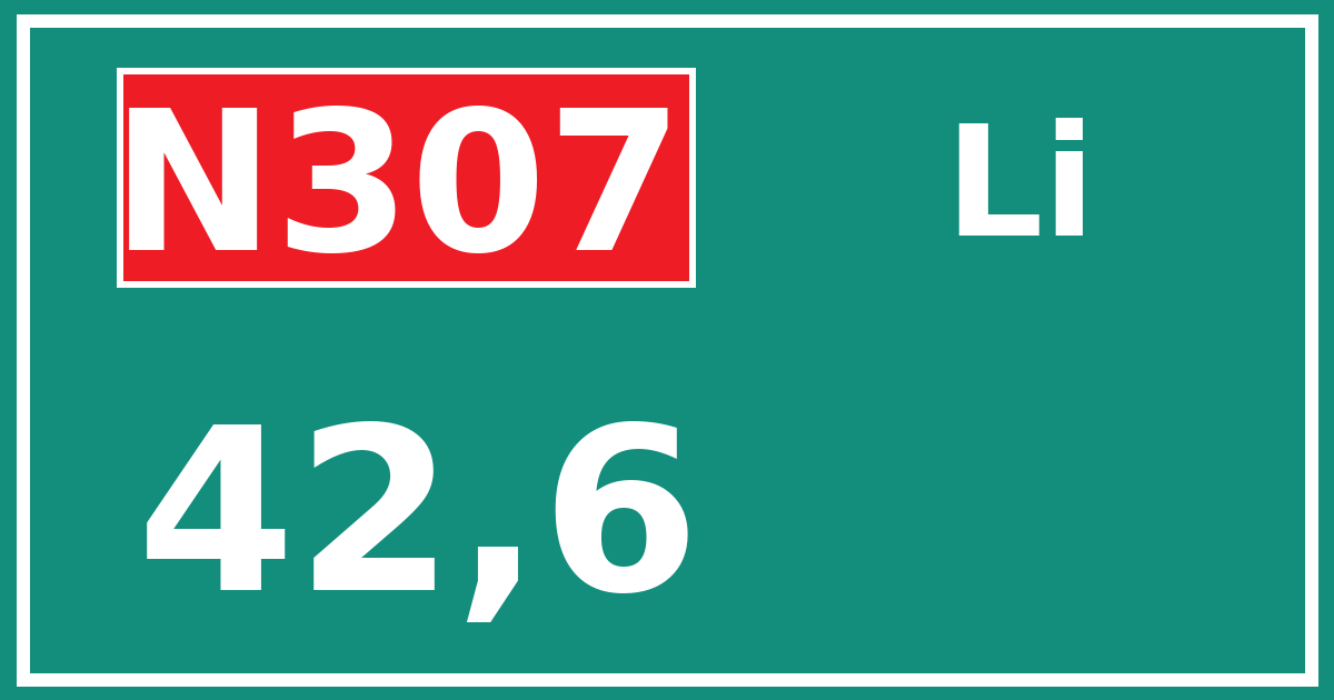 Hectometerbord N307 42,6 zijde Li