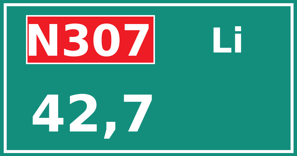 Hectometerbord N307 42,7 zijde Li