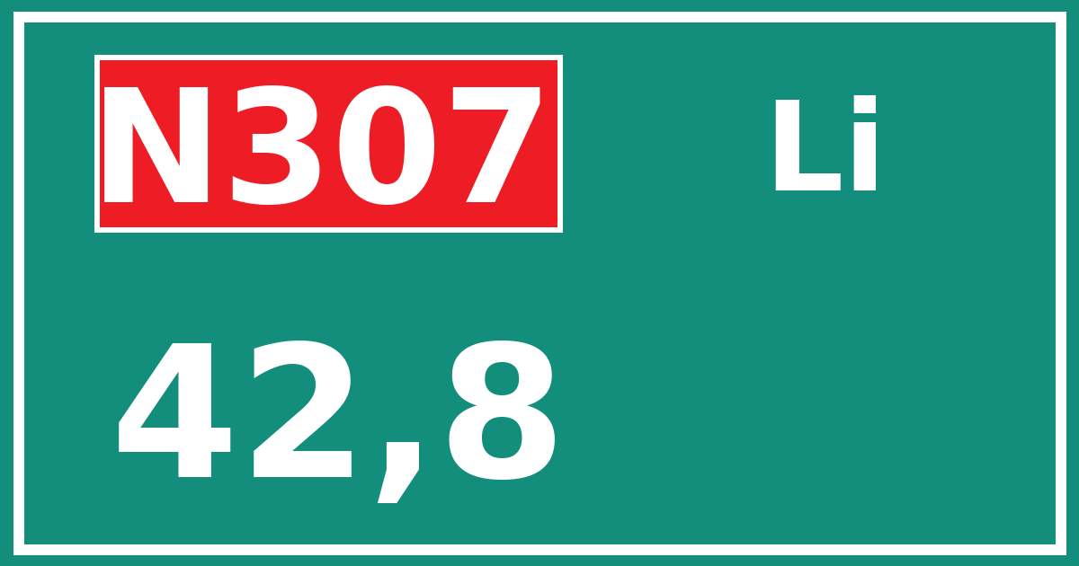 Hectometerbord N307 42,8 zijde Li