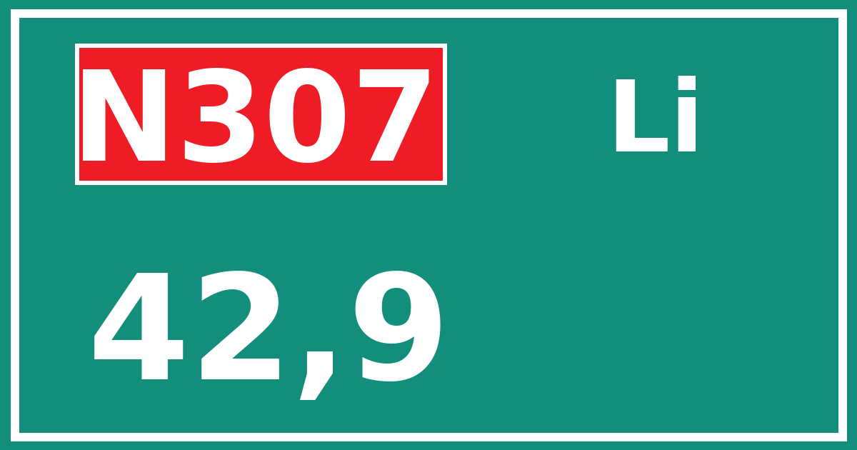 Hectometerbord N307 42,9 zijde Li