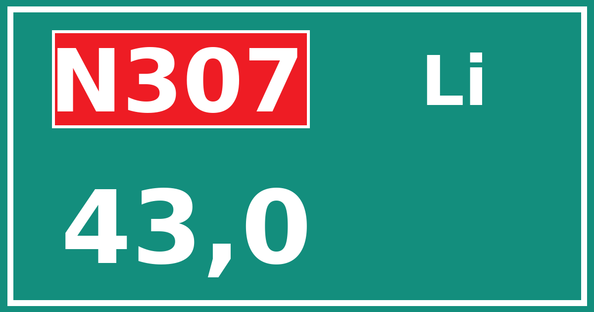 Hectometerbord N307 43,0 zijde Li