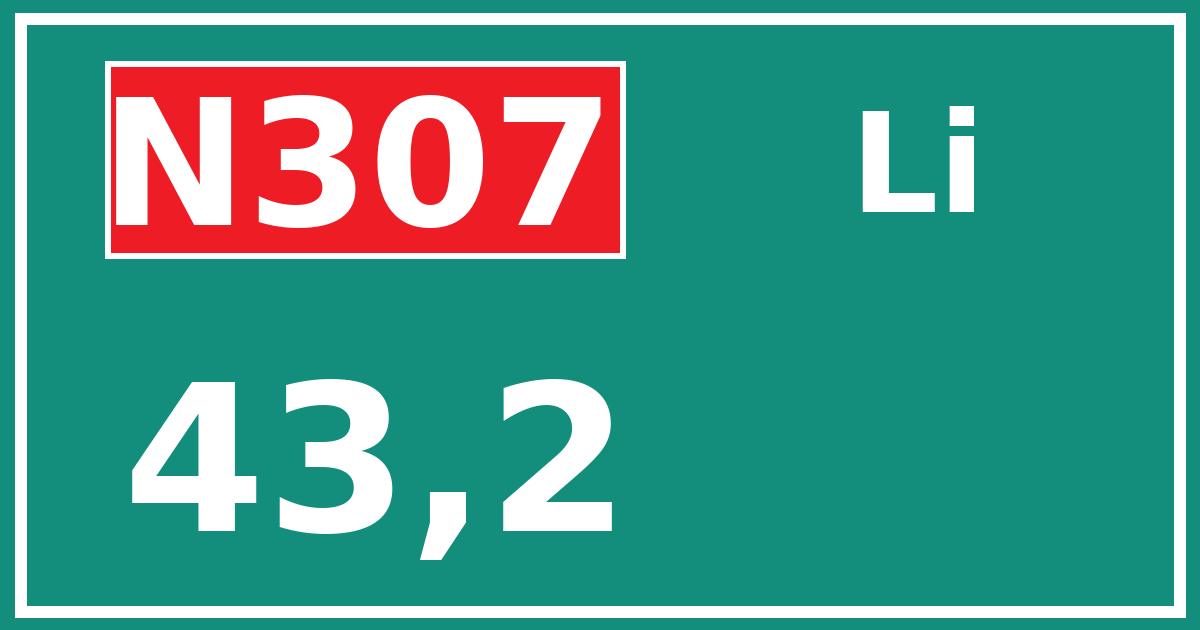 Hectometerbord N307 43,2 zijde Li