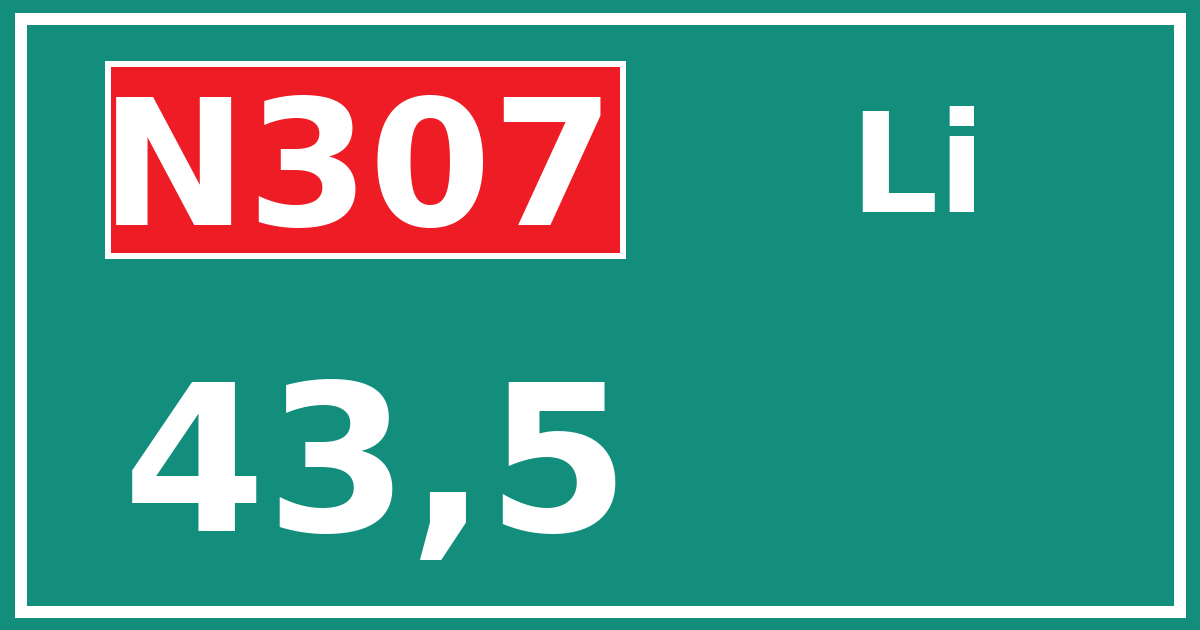 Hectometerbord N307 43,5 zijde Li