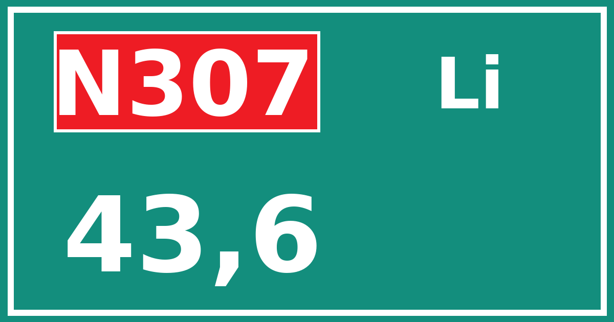 Hectometerbord N307 43,6 zijde Li