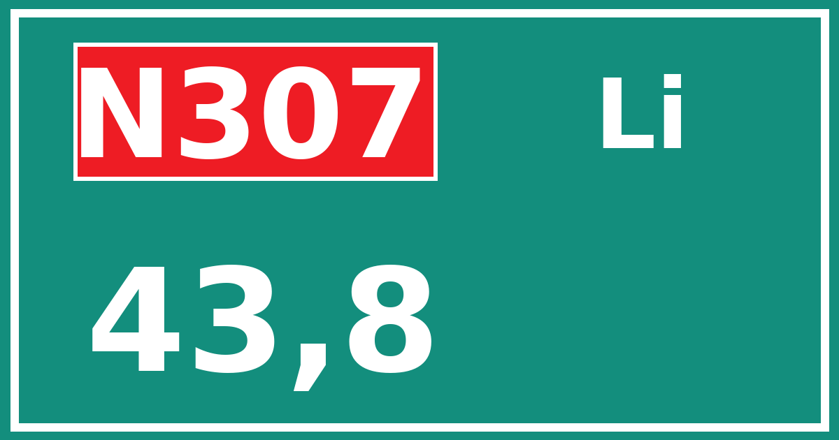 Hectometerbord N307 43,8 zijde Li