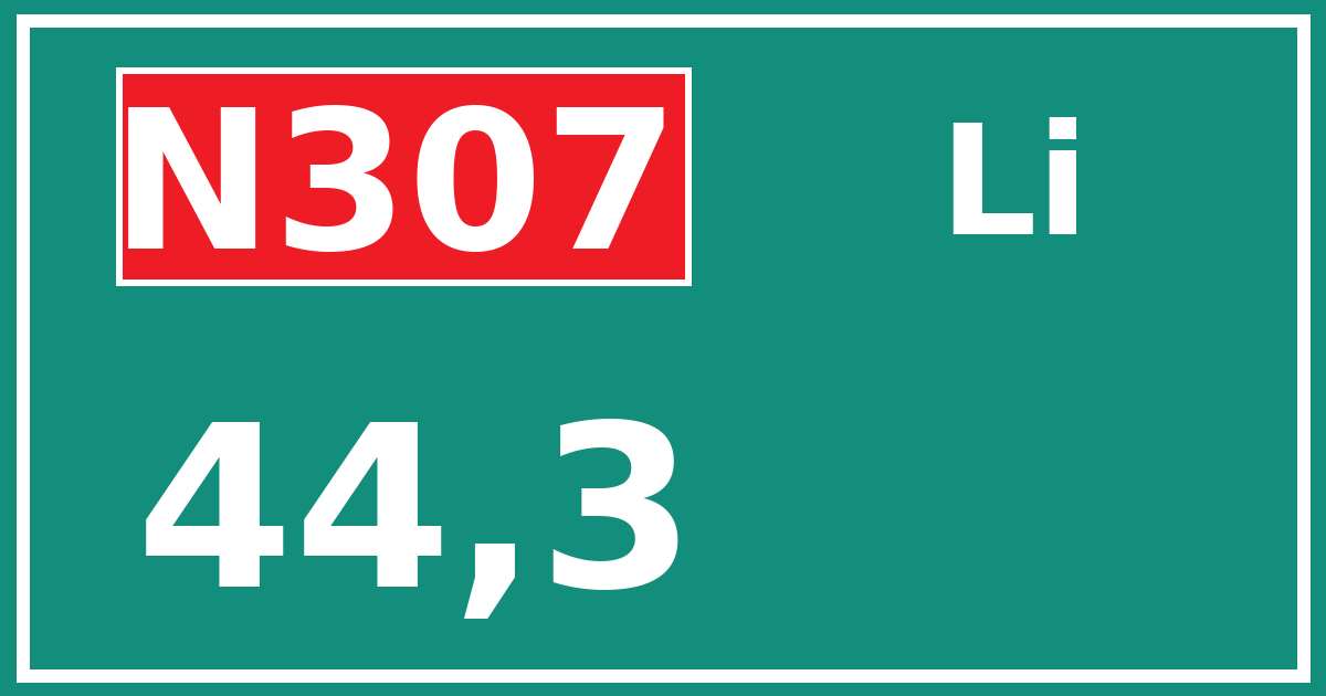 Hectometerbord N307 44,3 zijde Li