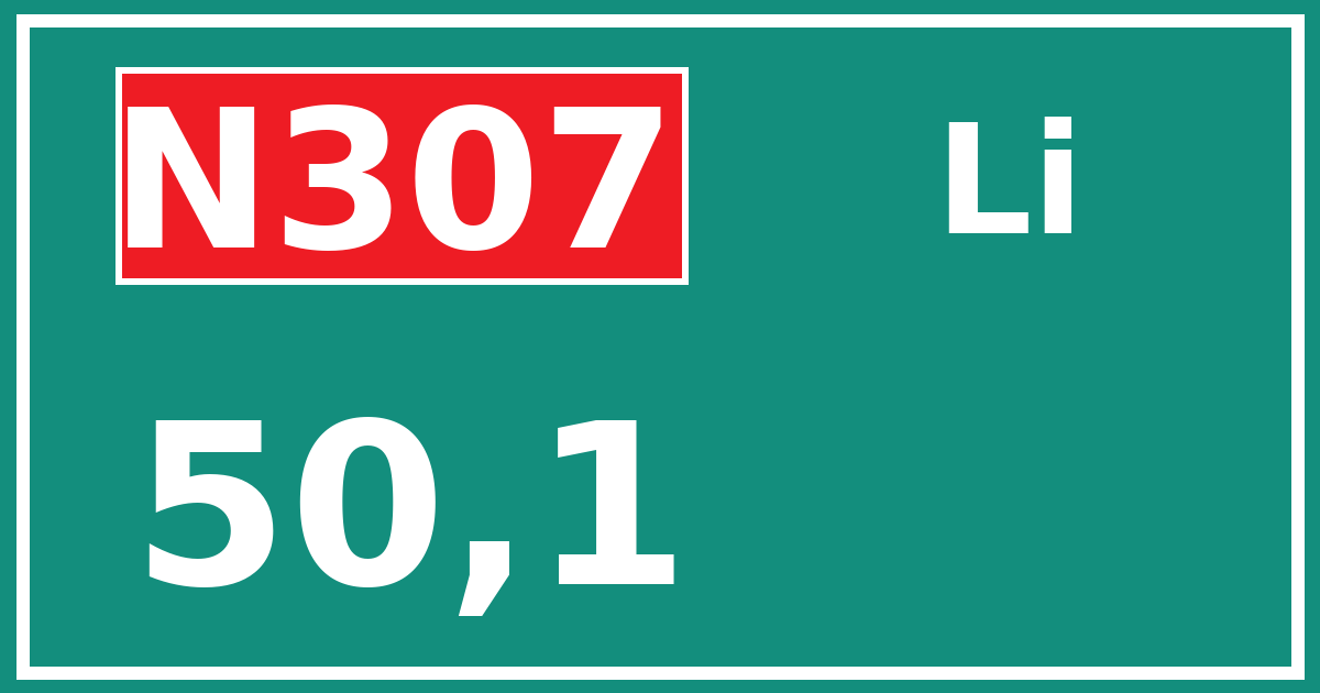 Hectometerbord N307 50,1 zijde Li