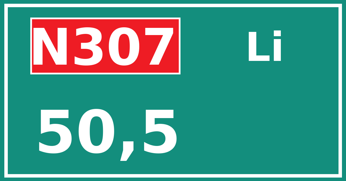 Hectometerbord N307 50,5 zijde Li