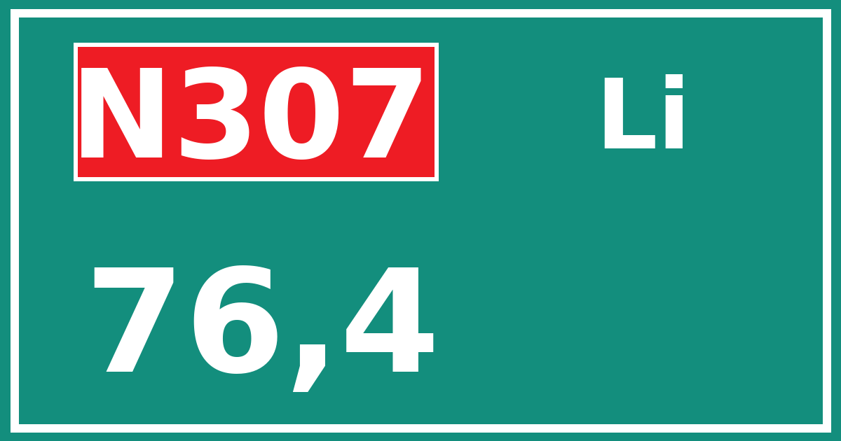 Hectometerbord N307 76,4 zijde Li