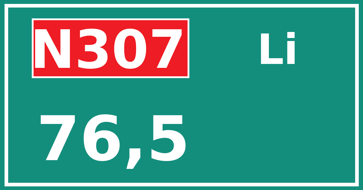 Hectometerbord N307 76,5 zijde Li
