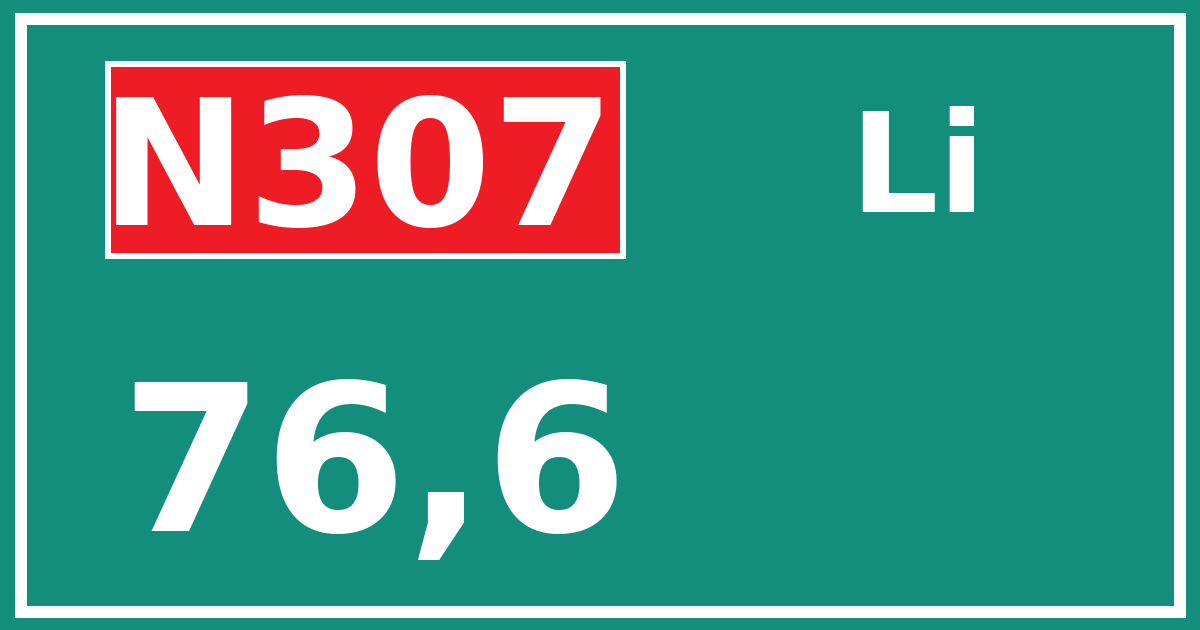 Hectometerbord N307 76,6 zijde Li