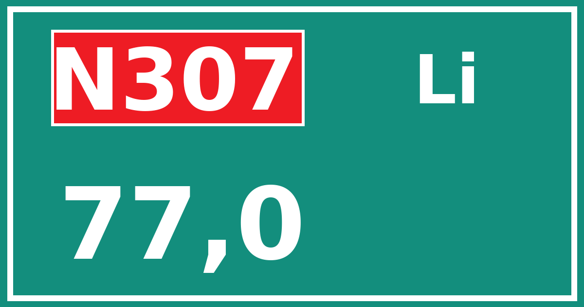 Hectometerbord N307 77,0 zijde Li