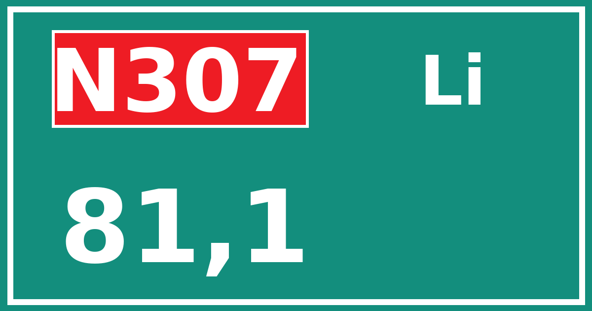 Hectometerbord N307 81,1 zijde Li