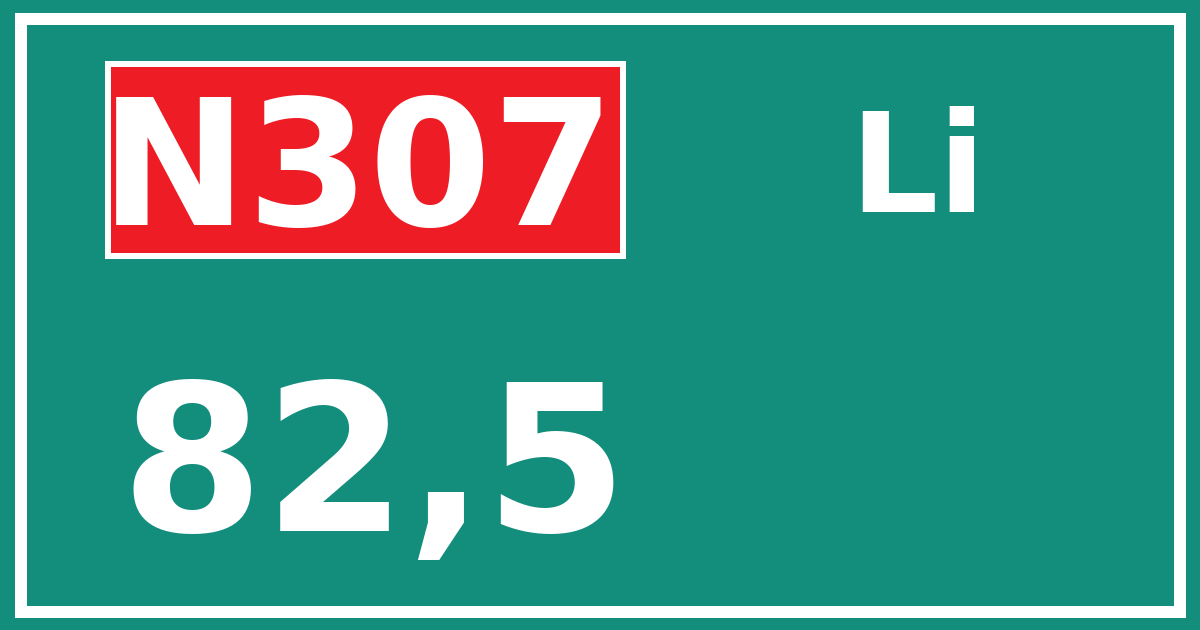 Hectometerbord N307 82,5 zijde Li