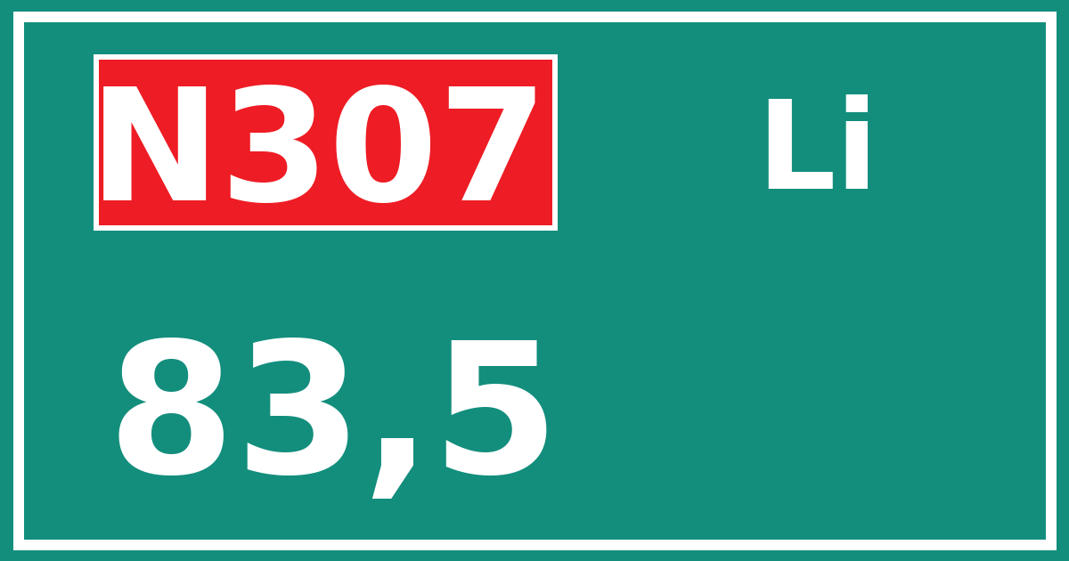 Hectometerbord N307 83,5 zijde Li