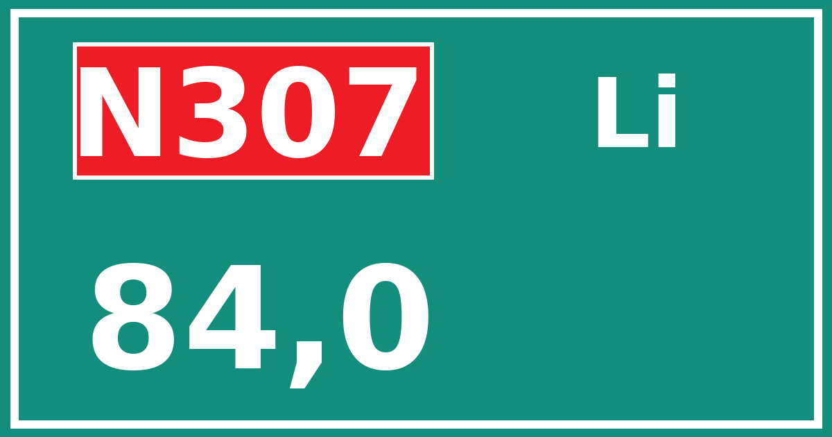 Hectometerbord N307 84,0 zijde Li