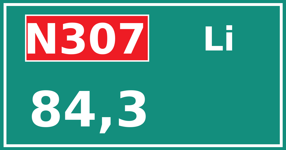 Hectometerbord N307 84,3 zijde Li