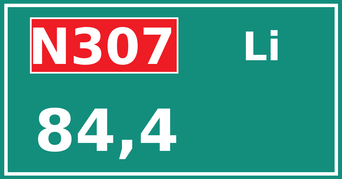 Hectometerbord N307 84,4 zijde Li