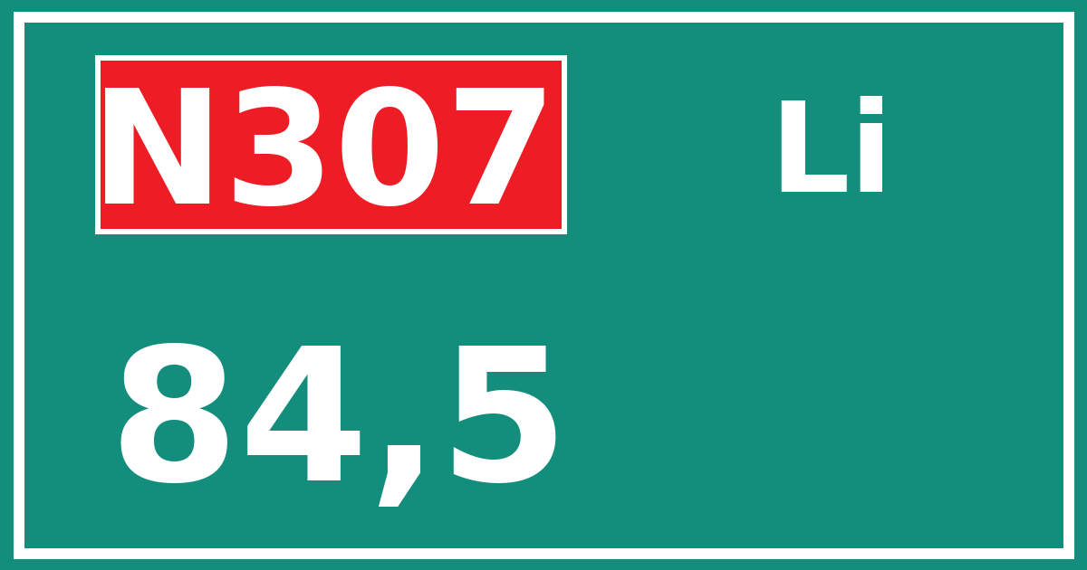 Hectometerbord N307 84,5 zijde Li
