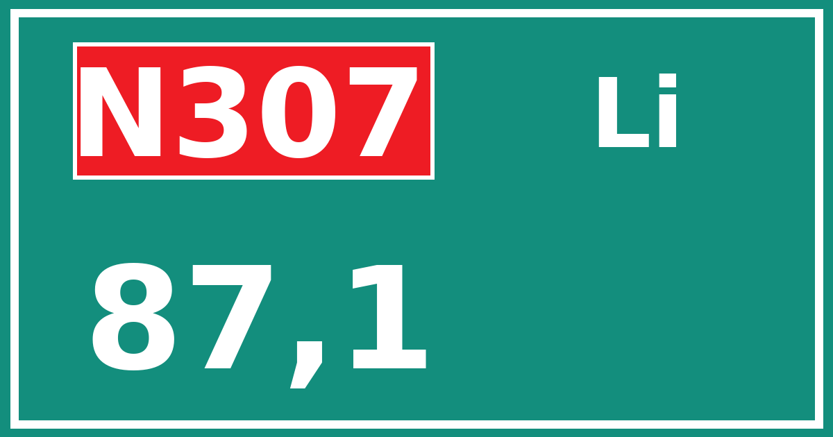 Hectometerbord N307 87,1 zijde Li