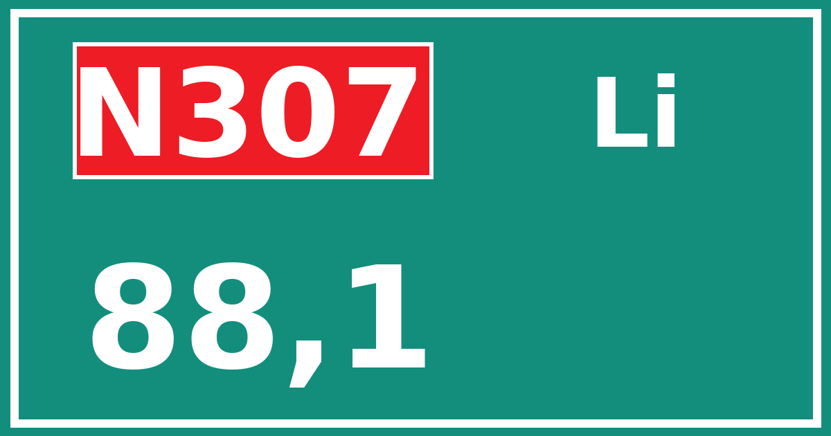 Hectometerbord N307 88,1 zijde Li